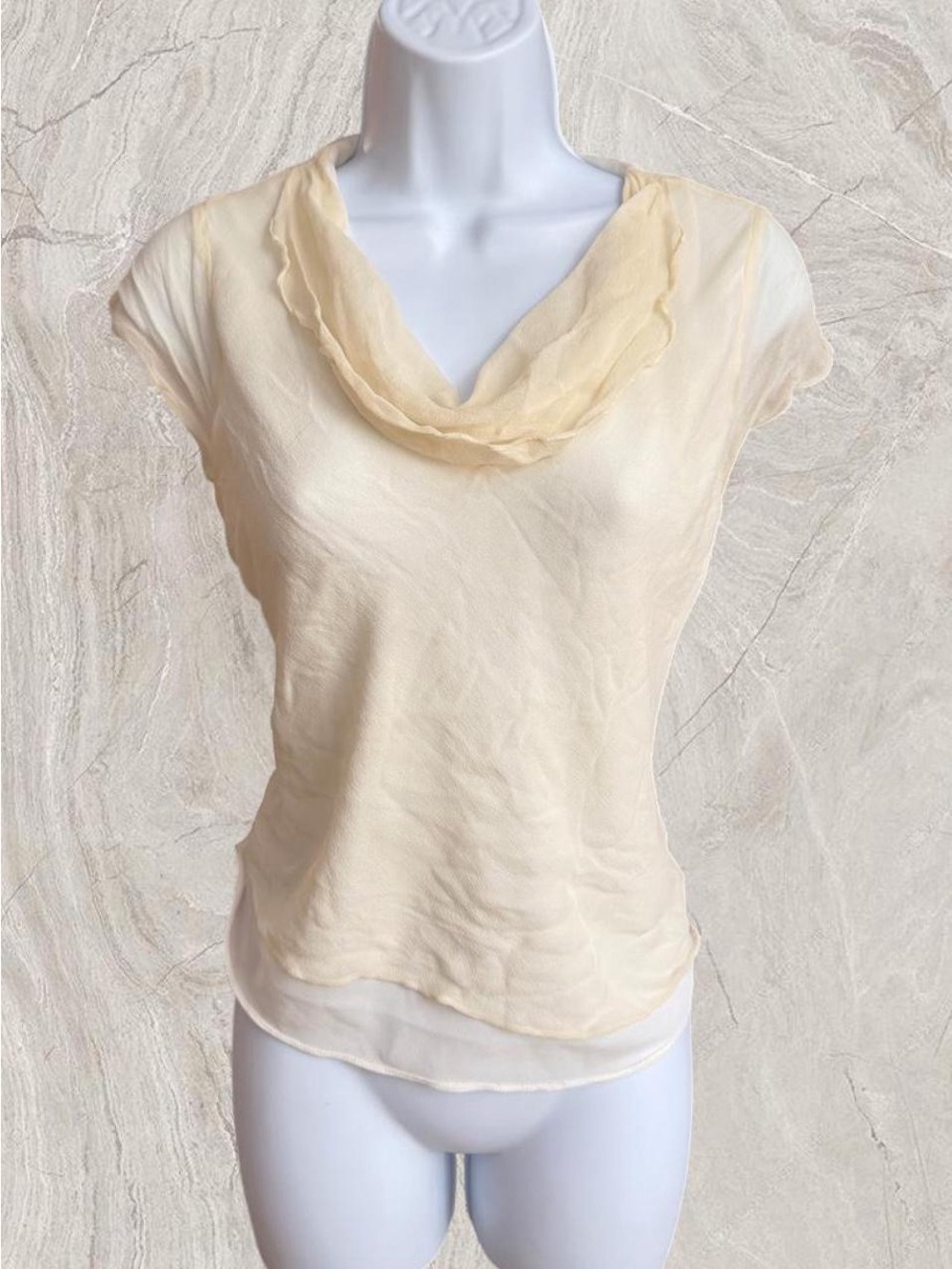 Alfani Silk Ivory Layered Cowl Neck Blouse Top